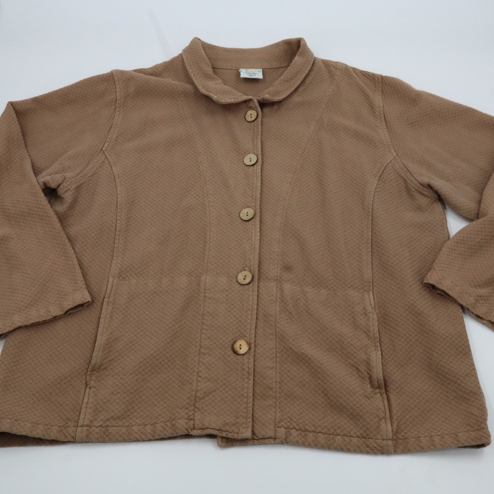 Drawstrings of Malibu Jacket Womens 2X Brown Textured Button Front Travel Wear‎